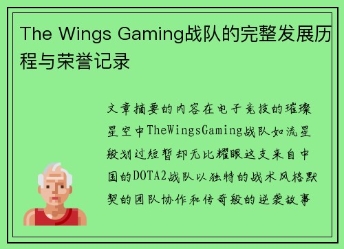 The Wings Gaming战队的完整发展历程与荣誉记录